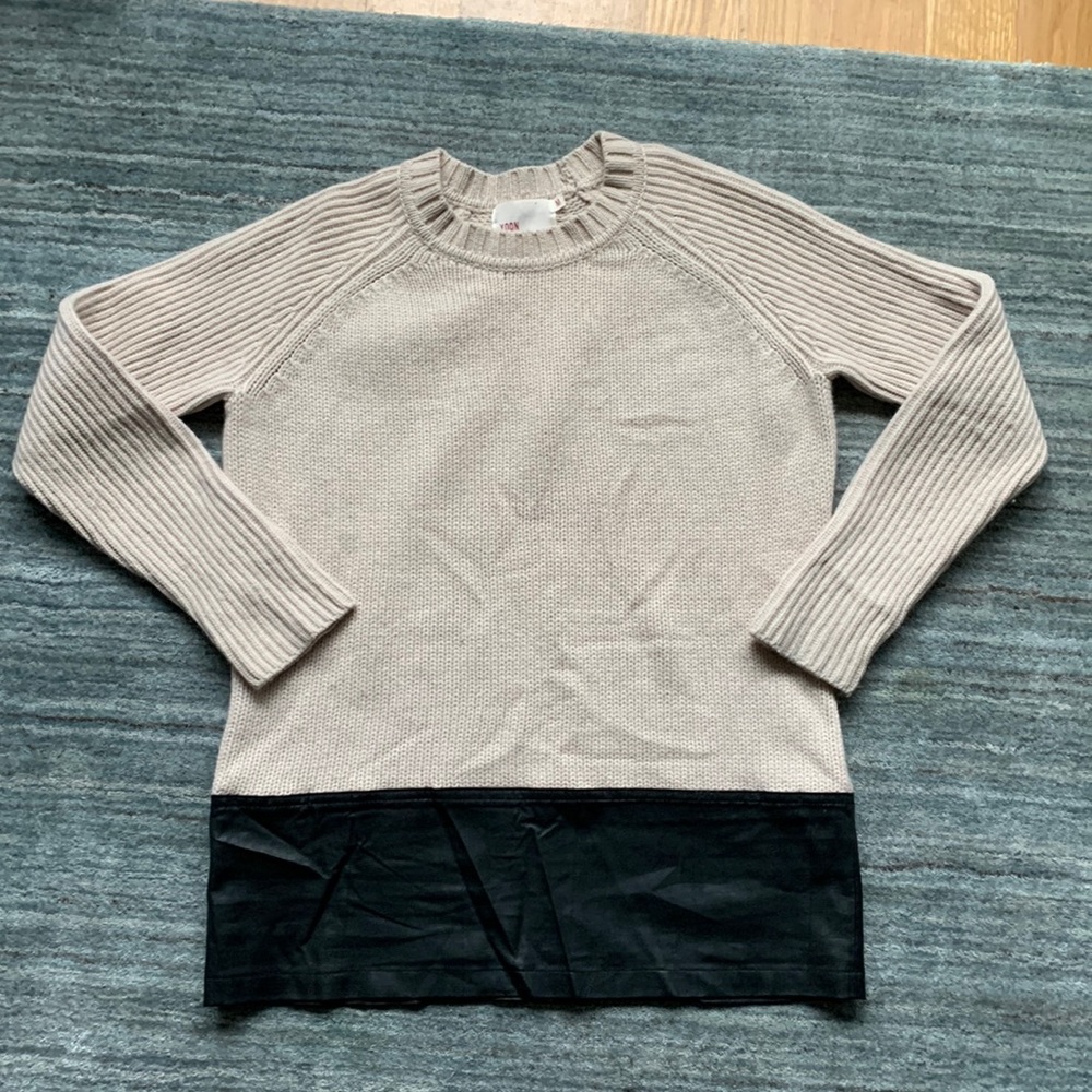 Yoon Anthropologie Cream Knit Cashmere Wool Sweater Faux Leather Detailing M
